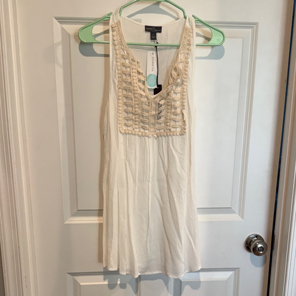 Market & Spruce Cream Crochet-Front Sleeveless Camisole